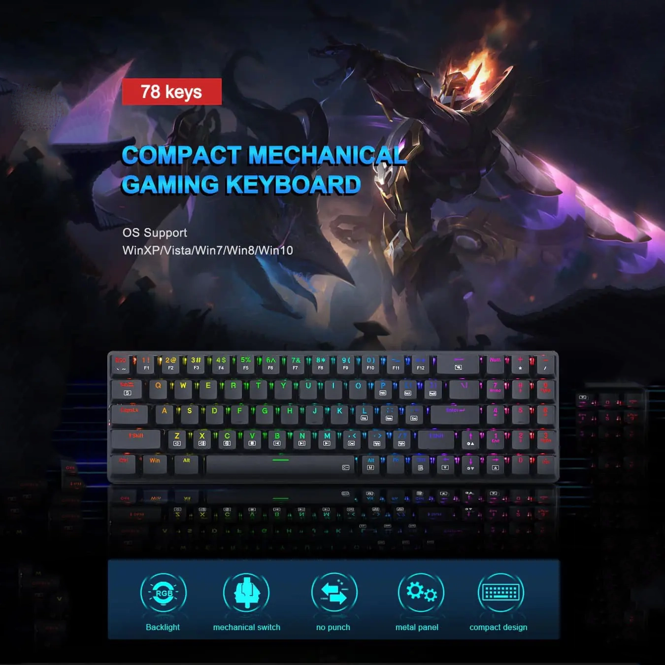 Redragon K626P Ashe Low Profile Mechanical Wired RGB Gaming Keyboard