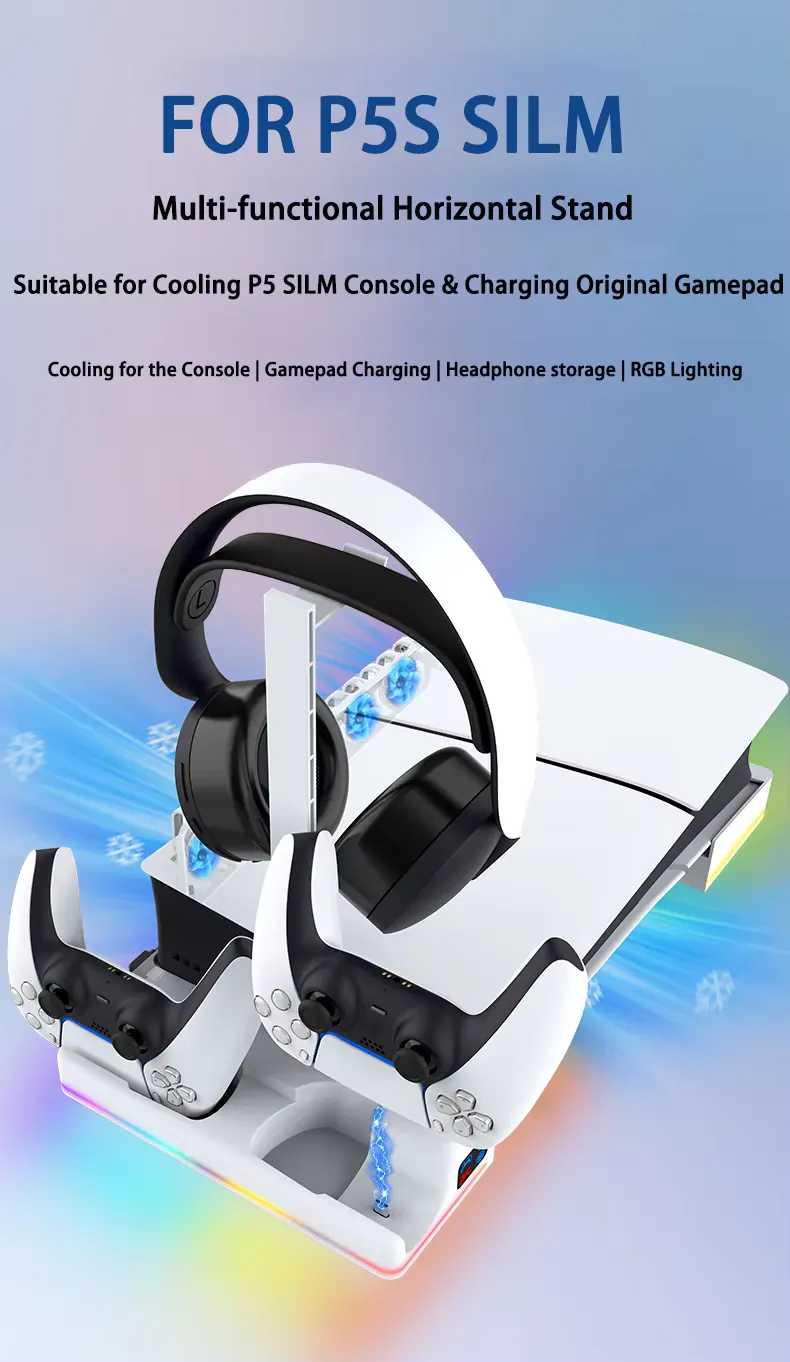 iPega PG-P5S039 Horizontal RGB Cooling Charging Stand PS5 Slim Pro White