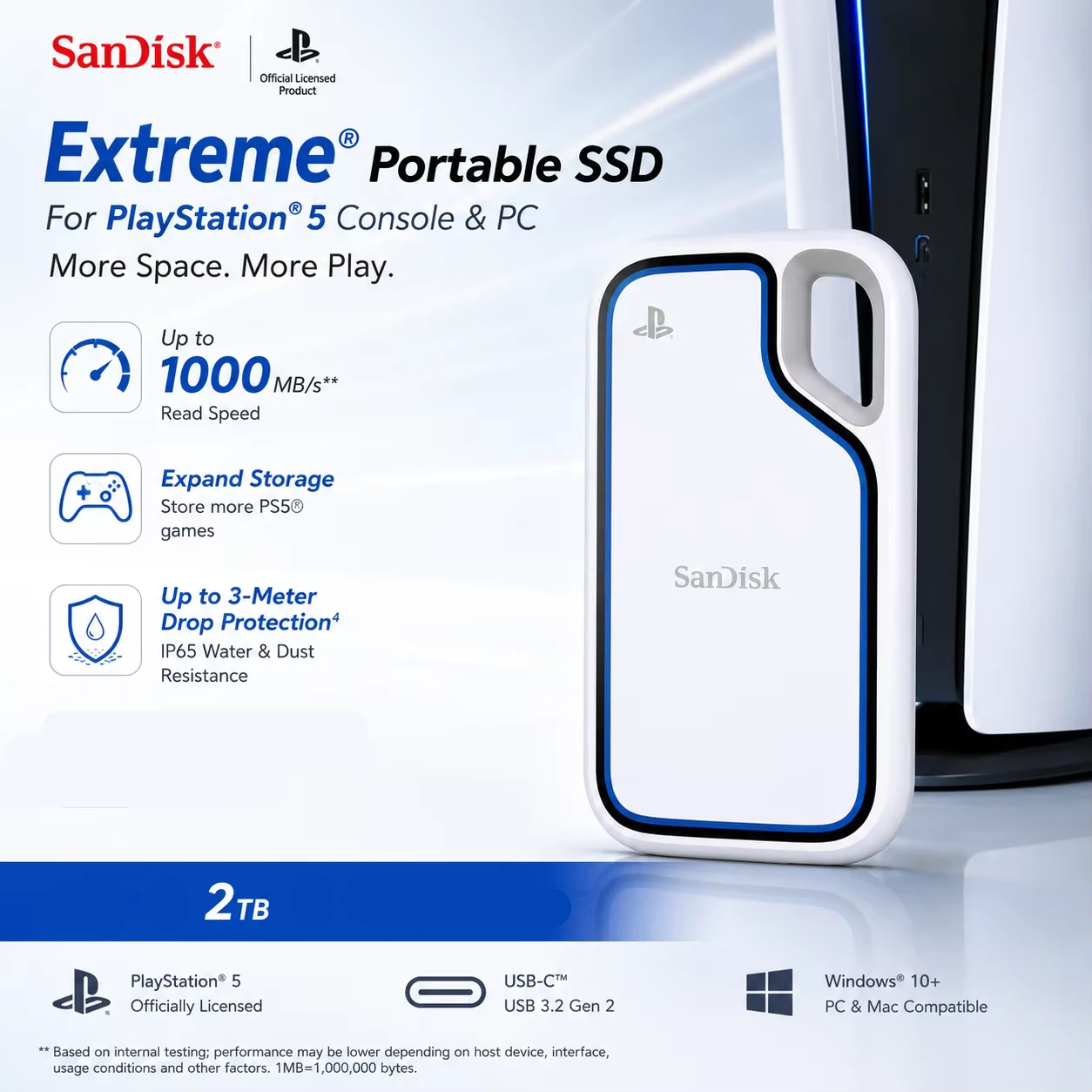 SanDisk Extreme Portable SSD for PlayStation 5 Console and PC 2TB