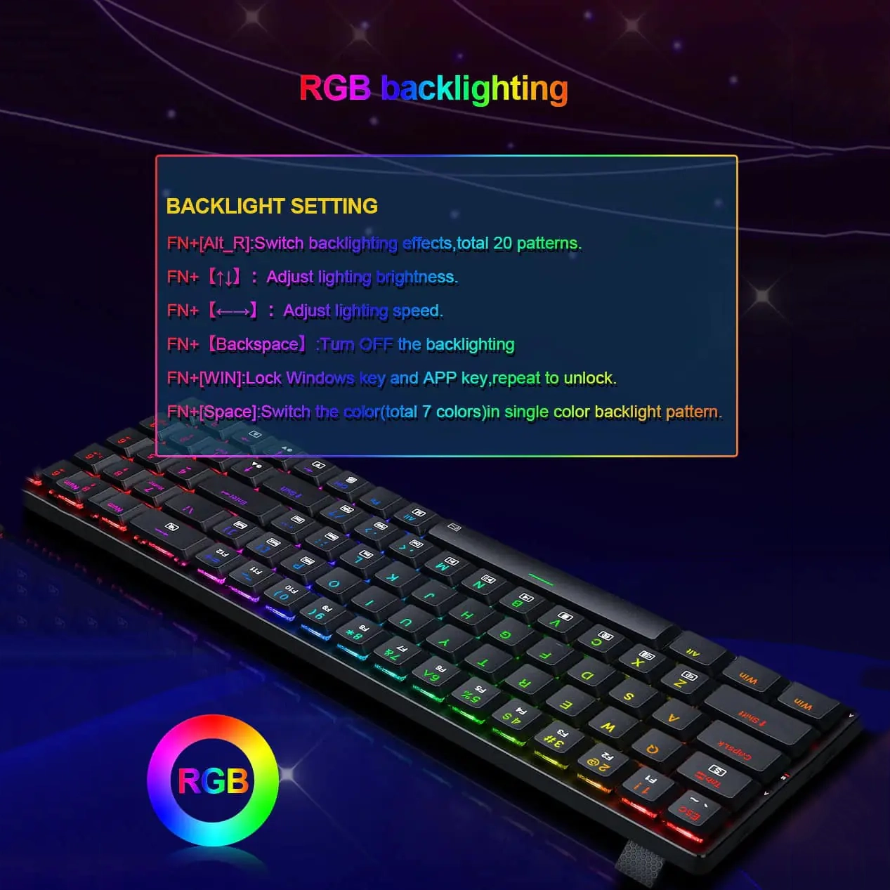 Redragon K626P Ashe Low Profile Mechanical Wired RGB Gaming Keyboard
