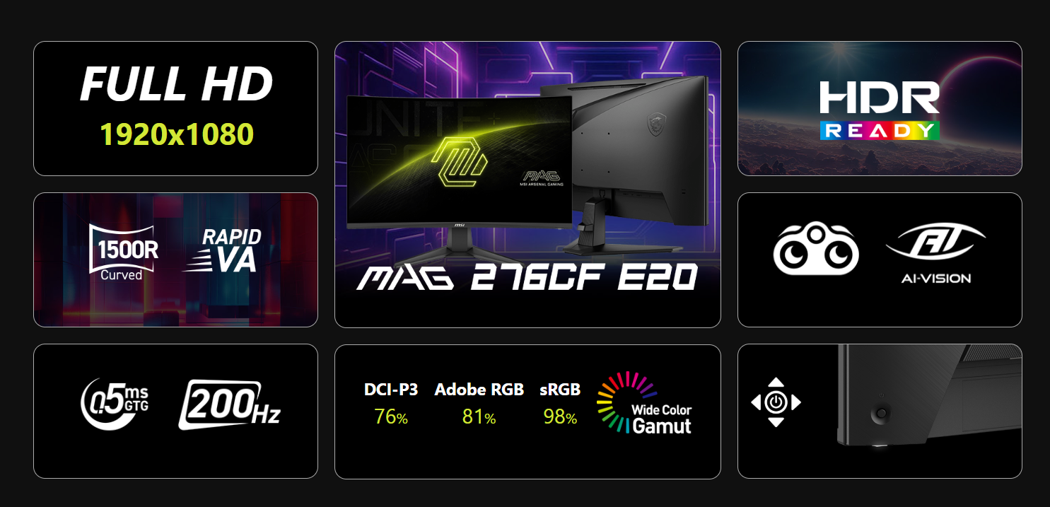 MSI MAG 276CF E20 – 27" FHD 200Hz Rapid VA Curve Gaming Monitor
