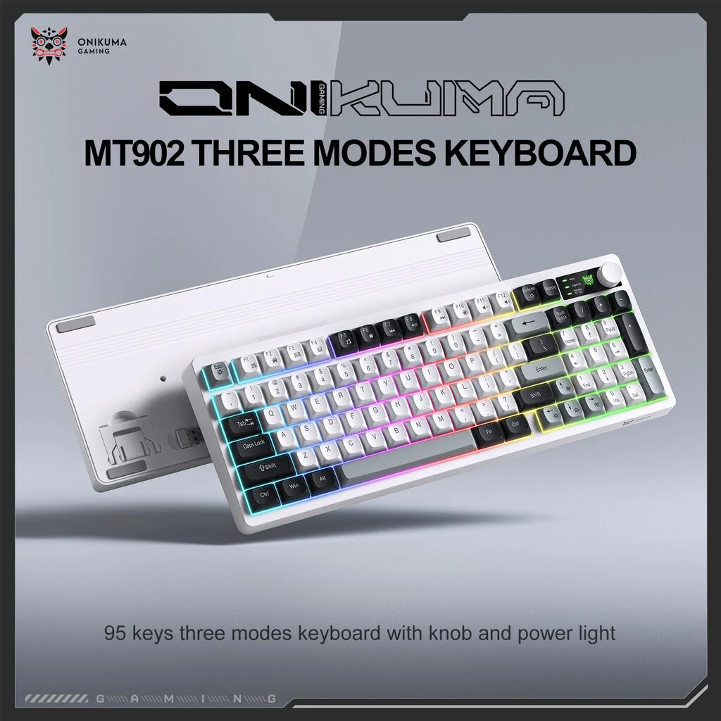 ONIKUMA MT902 Tri-Mode RGB Keyboard White and Black