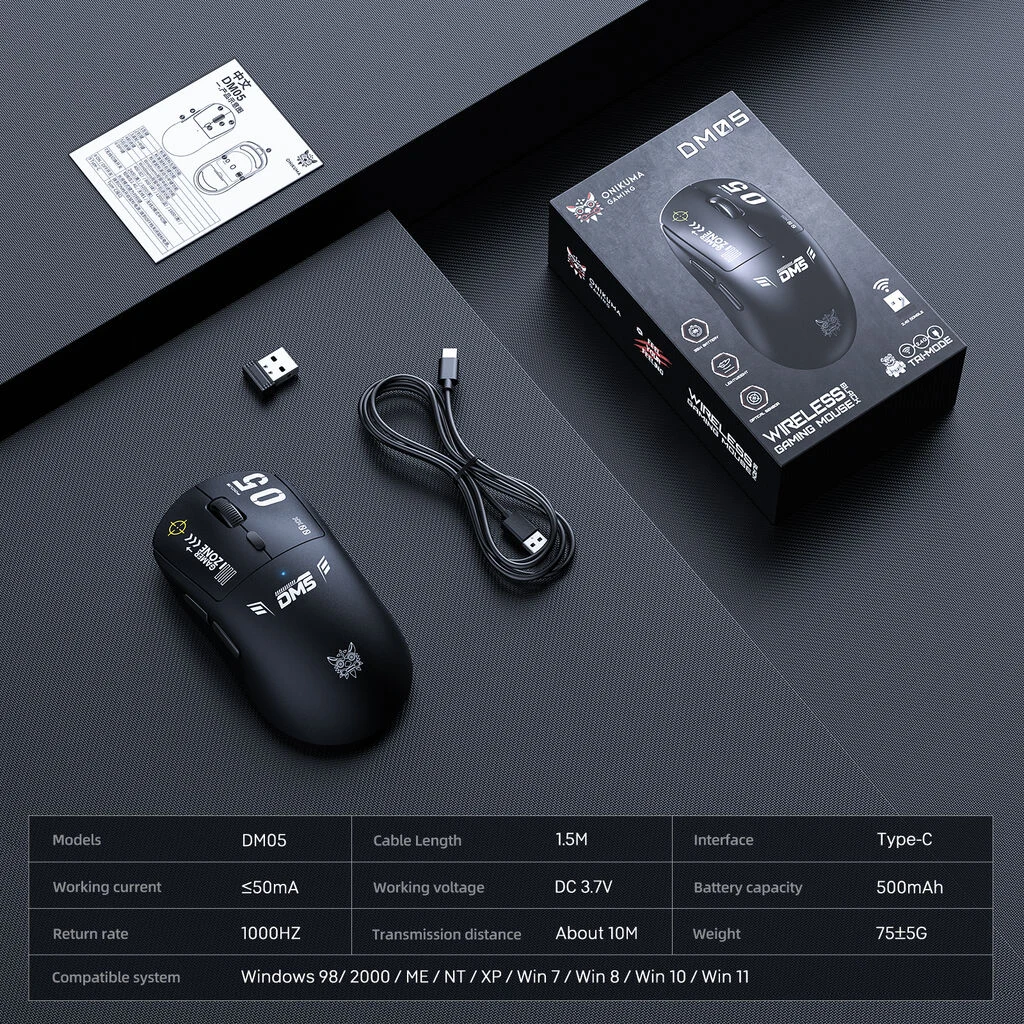 ONIKUMA DM05 Tri-Mode Gaming Mouse - Black