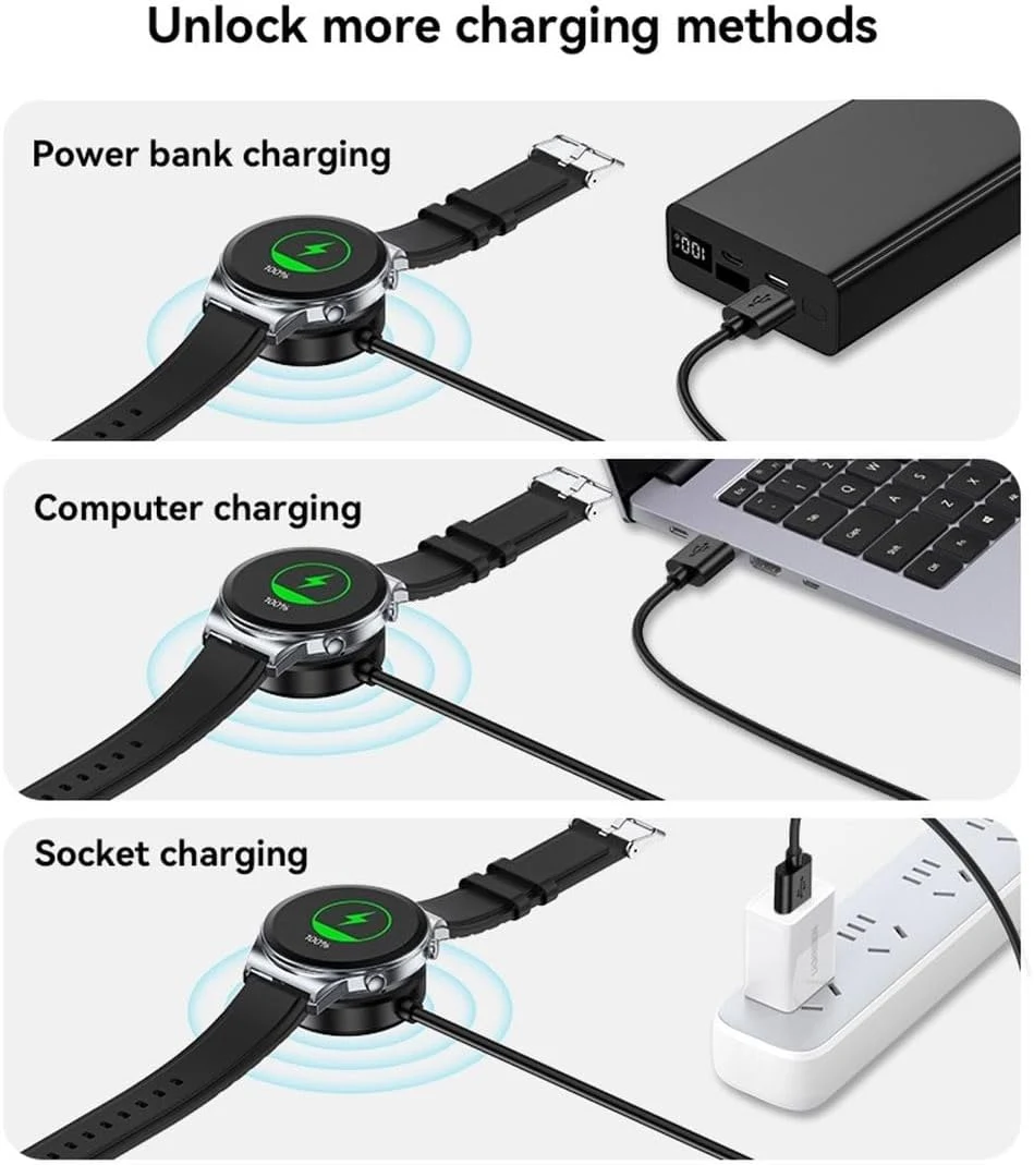 Charging methods: power bank, computer, wall adapter