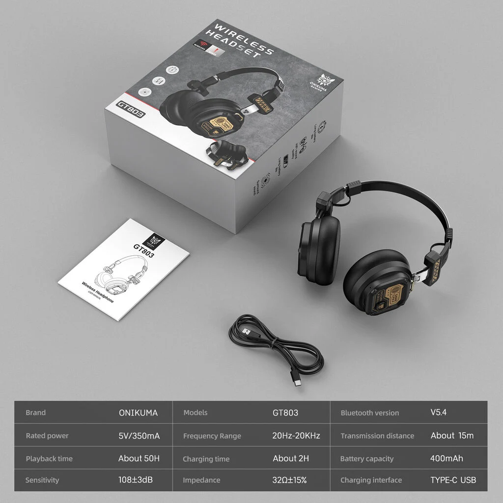 ONIKUMA GT803 Dual-Wireless Gaming Headset Black closing visual