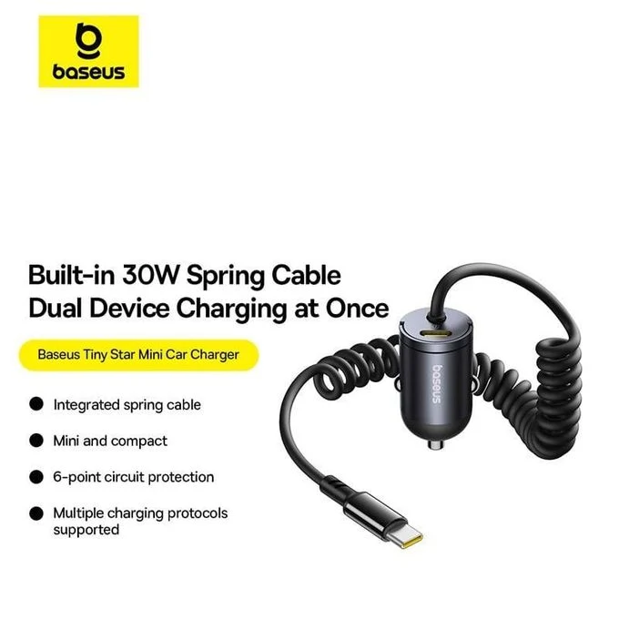 Baseus Tiny Star Mini 30W Car Charger USB-C + USB-C Cable - Black