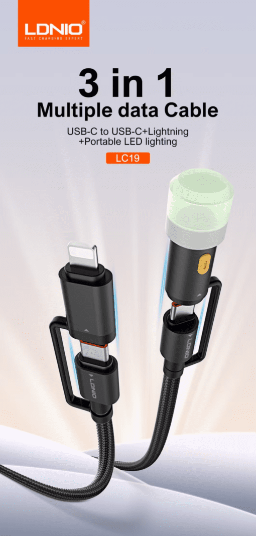 LDNIO LC19 3-in-1 65W Cable with LED Light