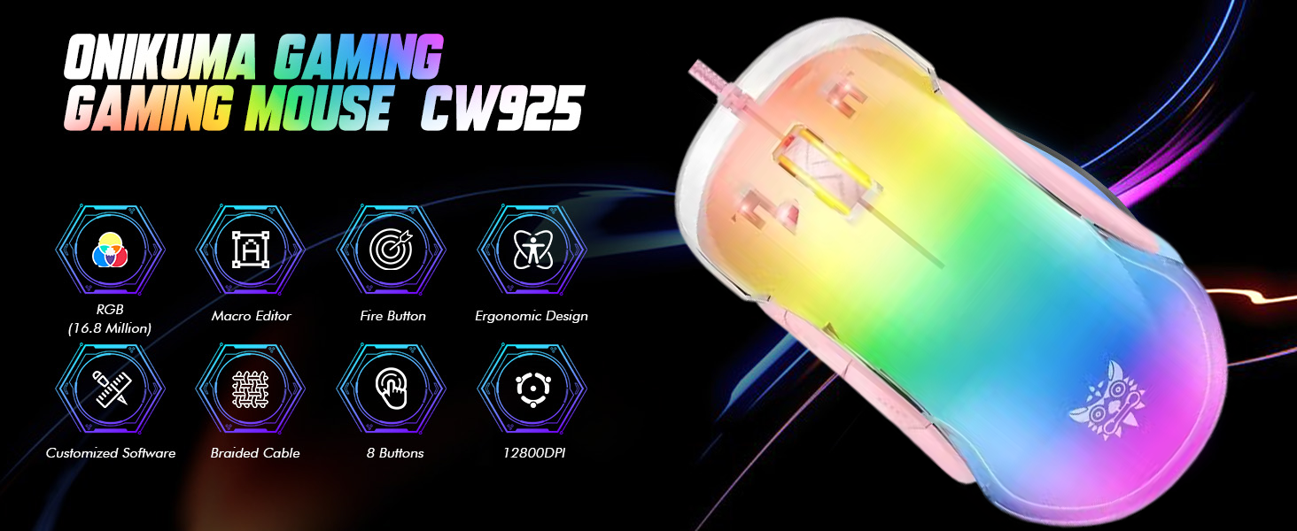 ONIKUMA CW925 Pink RGB Gaming Mouse