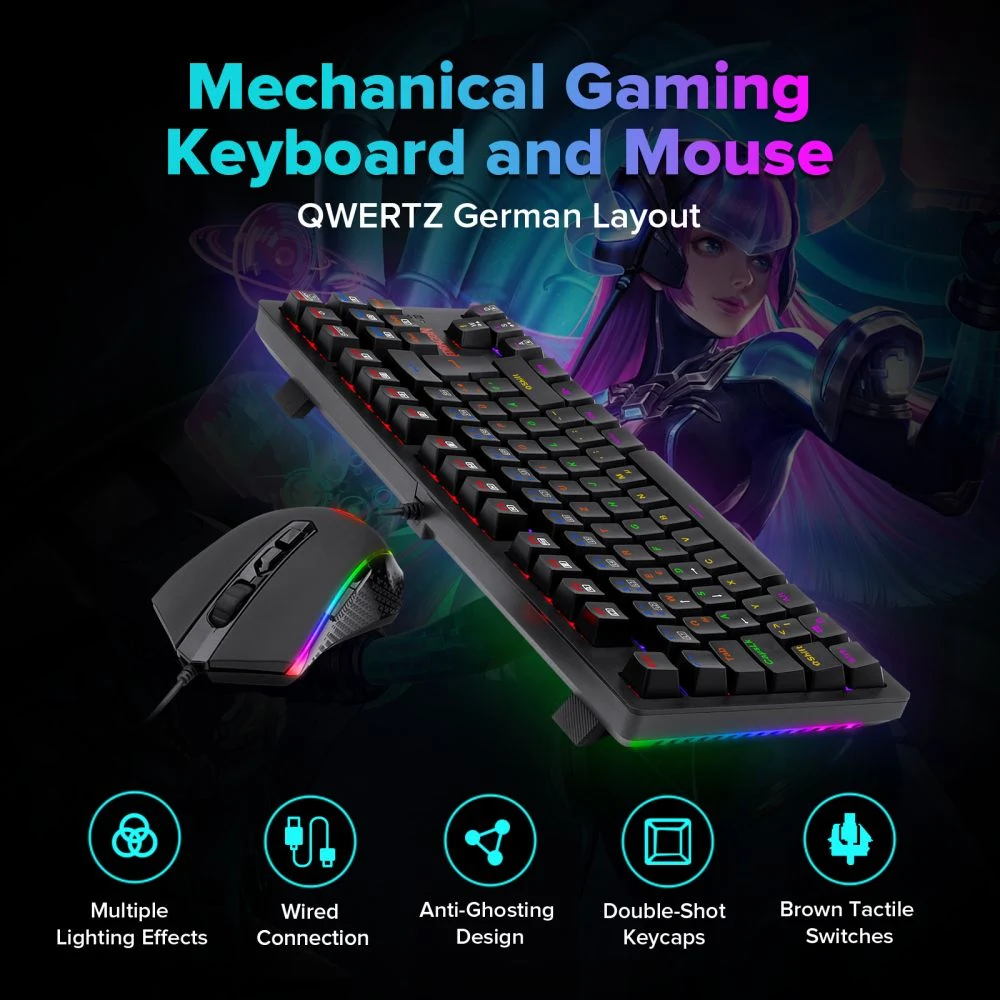 Redragon S113 Mechanical Wired Rainbow Gaming Keyboard & Mouse Combo