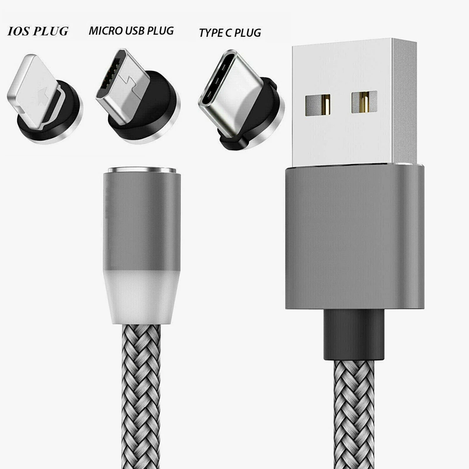 Yesido CA11 Detachable 3 In 1 Magnetic Braided Data Cable 1M - Silver