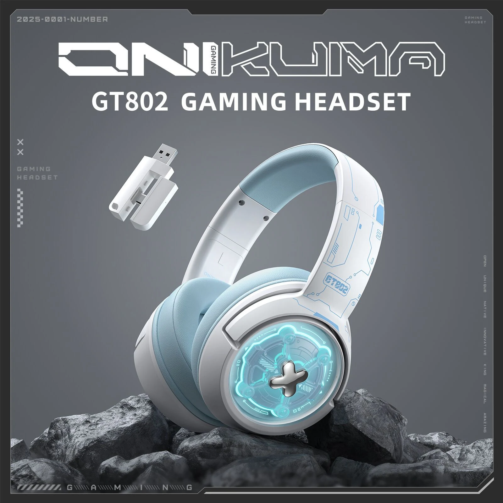 ONIKUMA GT802 Tri-Mode RGB Gaming Headset White