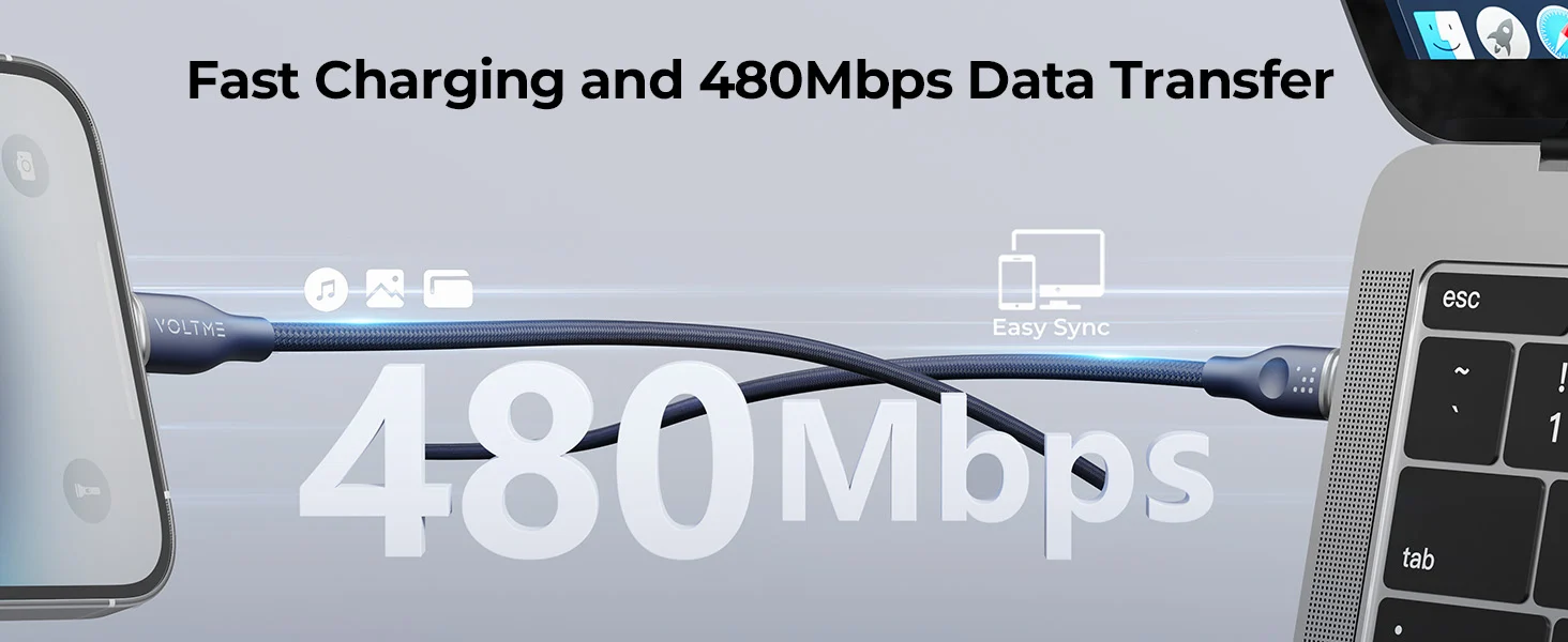 فولتمي باور لينك راج كابل USB-C بقوة 60W بطول 1 متر - أزرق
