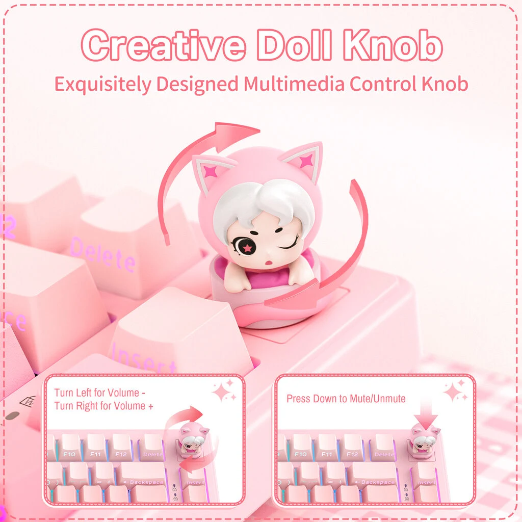 ONIKUMA MT707 Creative Doll Knob Pink