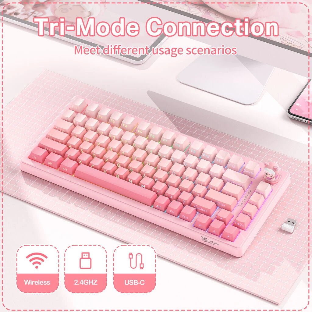ONIKUMA MT707 Pink Tri-Mode Connection