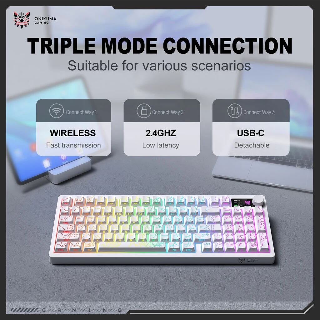 ONIKUMA MT902 White Tri-Mode Connection