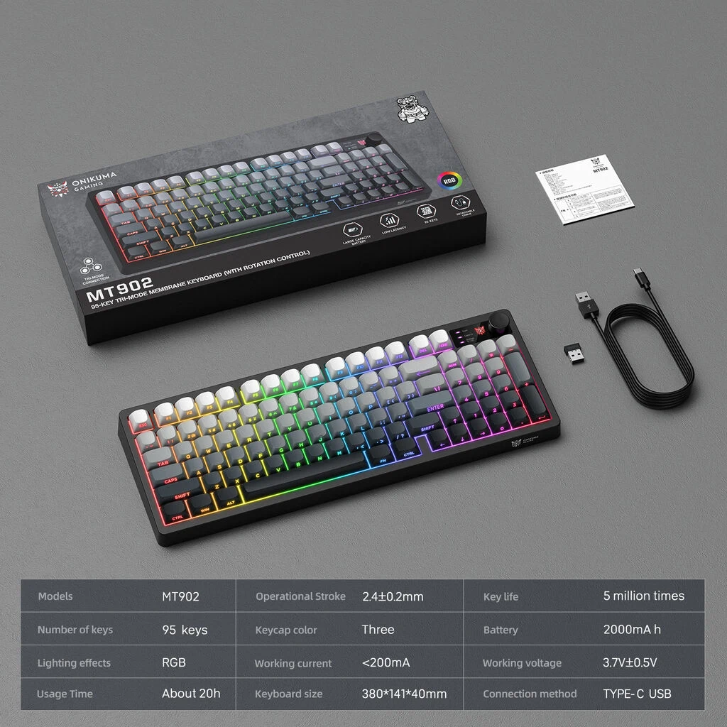 ONIKUMA MT902 Black and White Gradient Keyboard Package