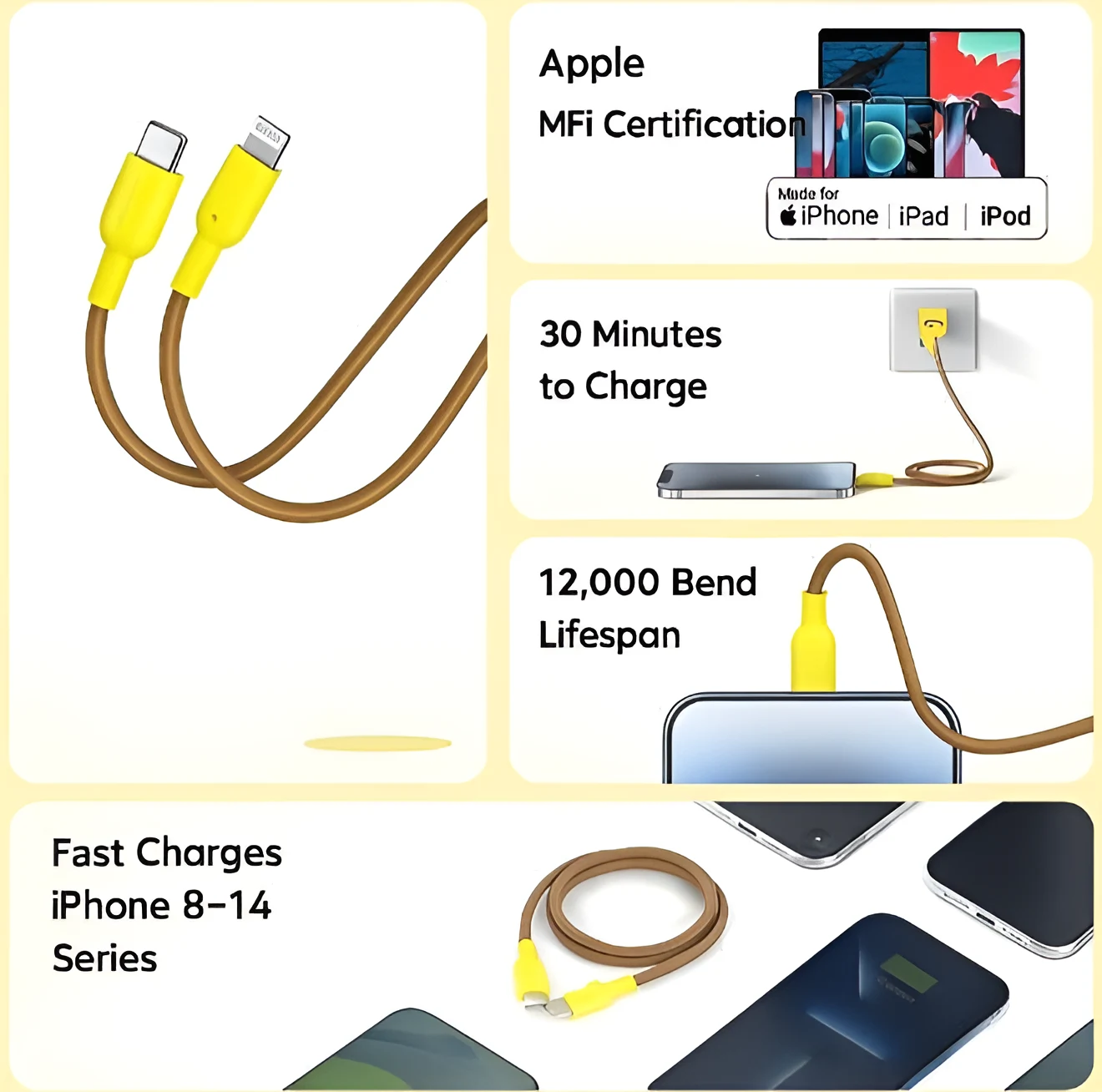 Anker A8632 Type-C To lightning Cable 0.9M - Yellow