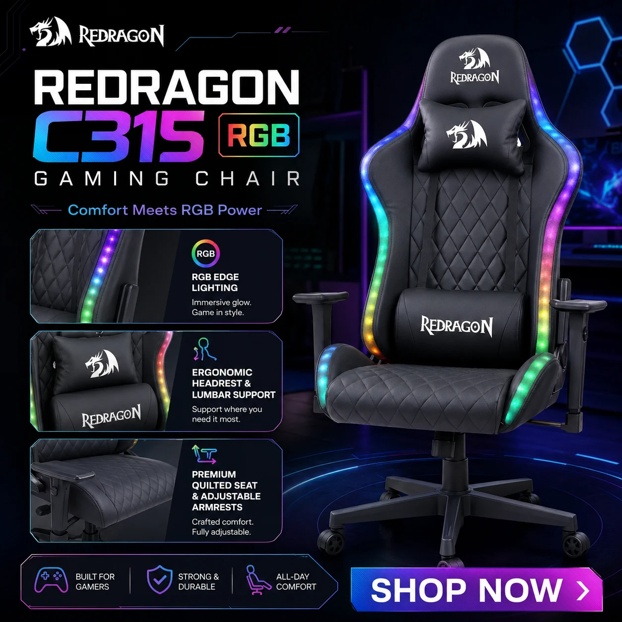 Redragon C315 RGB Gaming Chair - Black