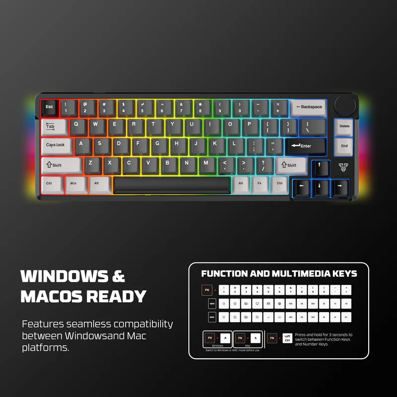 فانتك ATOM PRO MK919 – كيبورد 66 كِي تراي-مود آر جي بي – رمادي - ريد سويتش