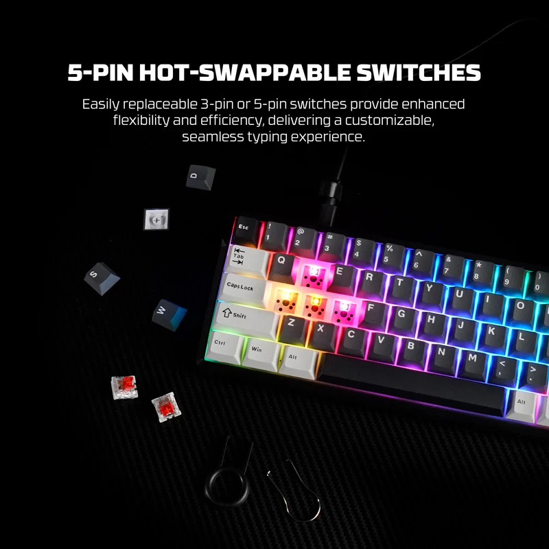 فانتك ATOM PRO MK919 – كيبورد 66 كِي تراي-مود آر جي بي – رمادي - ريد سويتش