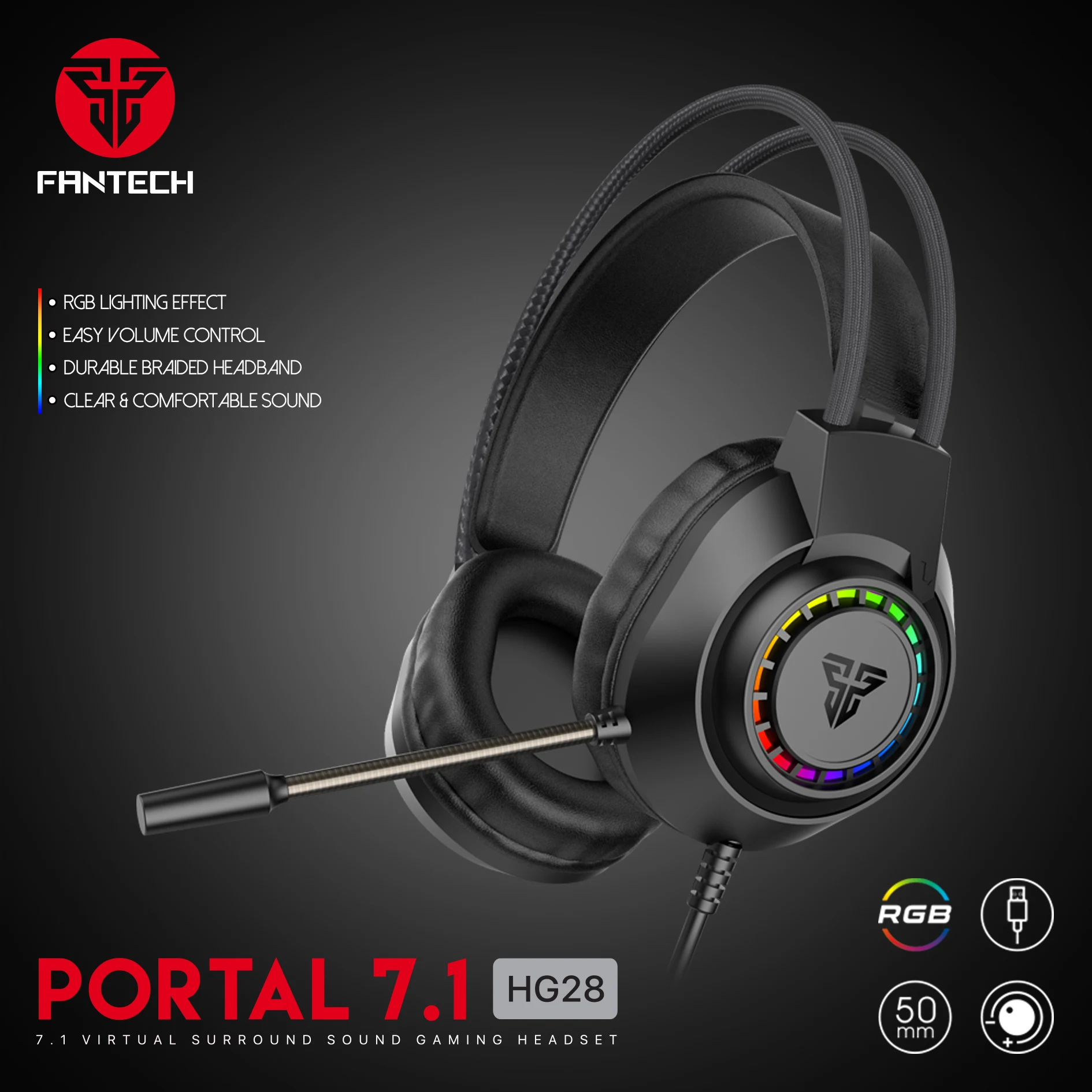 سماعة ألعاب فانتيك PORTAL HG28 7.1 سلكية أسود
