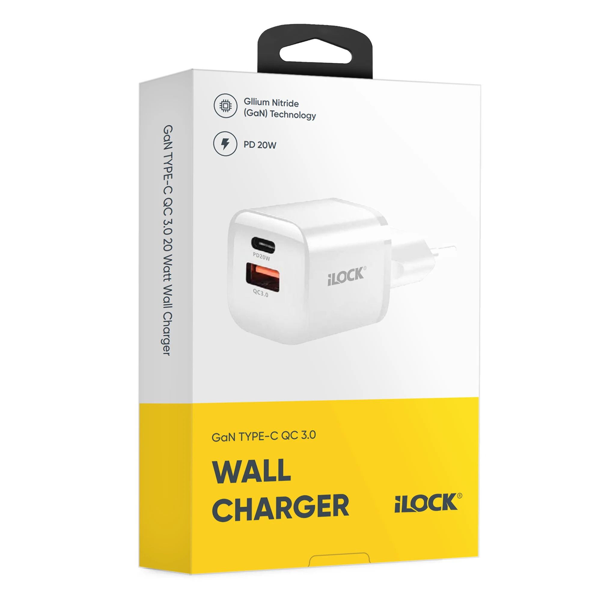 iLOCK 20W Dual-Port Wall Charger (USB-A + USB-C, QC 3.0) - White