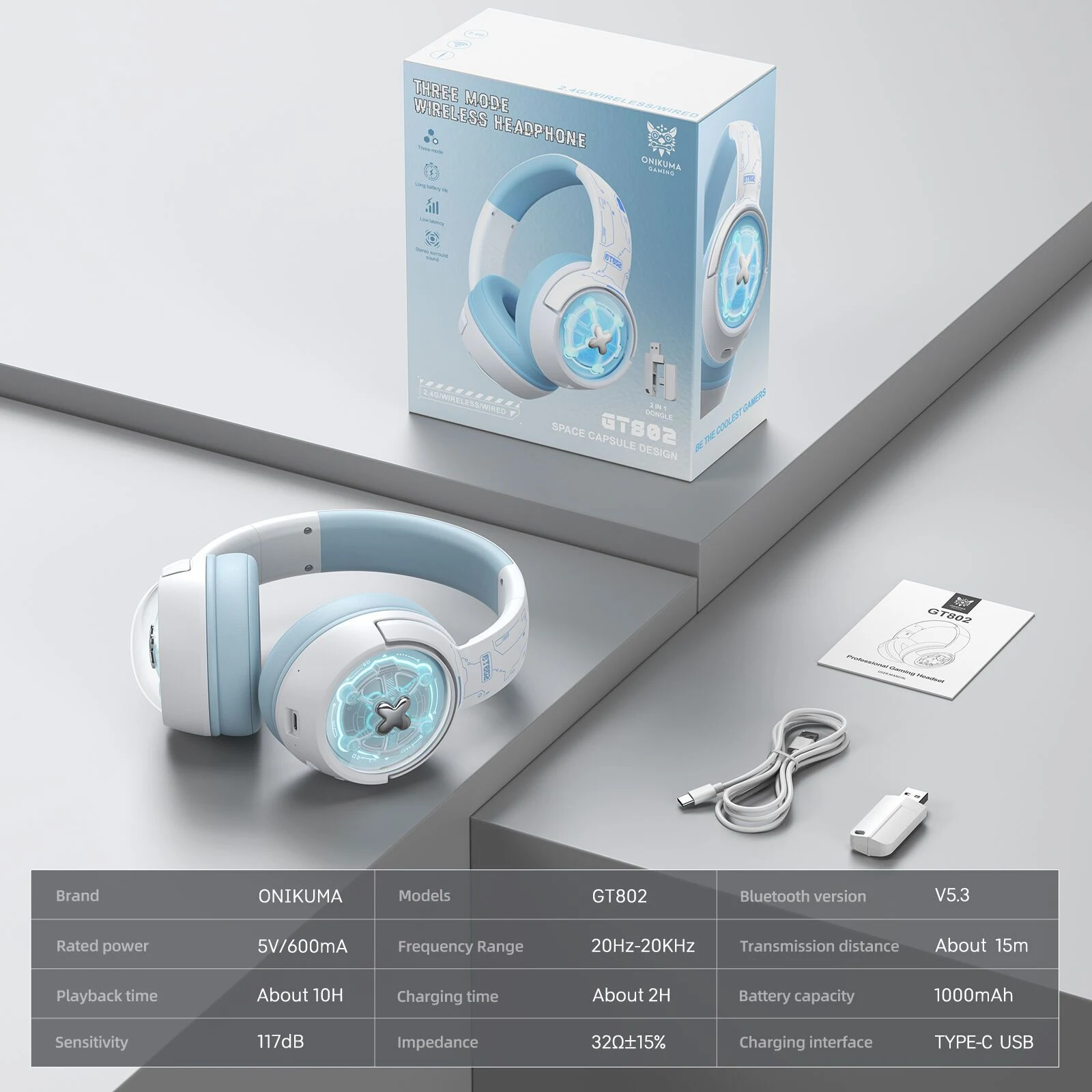 ONIKUMA GT802 White Gaming Headset Package
