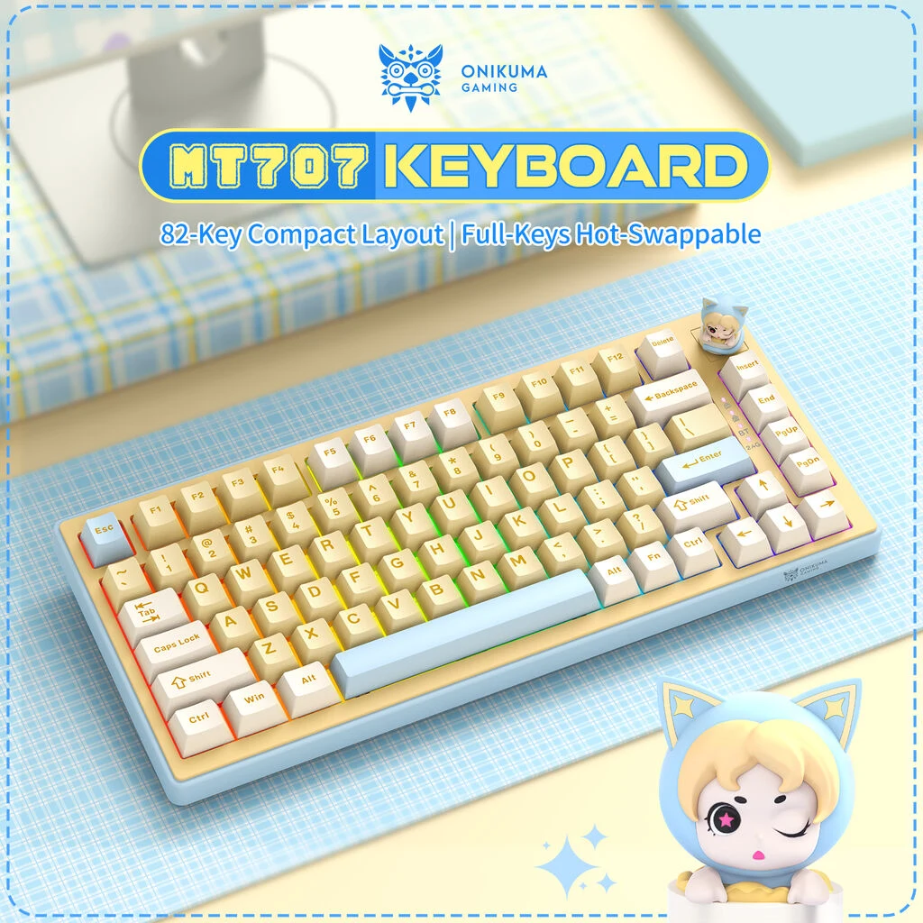 ONIKUMA MT707 Tri-Mode RGB Mechanical Keyboard Yellow