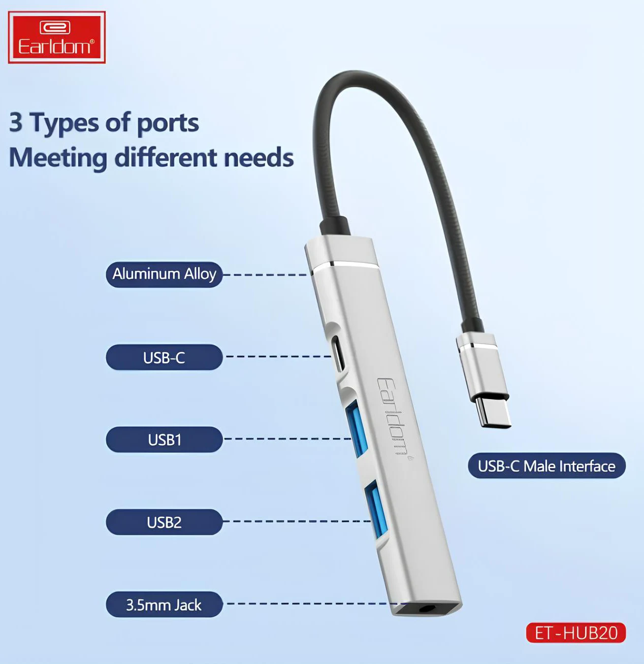 Earldom ET-HUB20 USB-C Hub with 4 USB 3.0 Ports