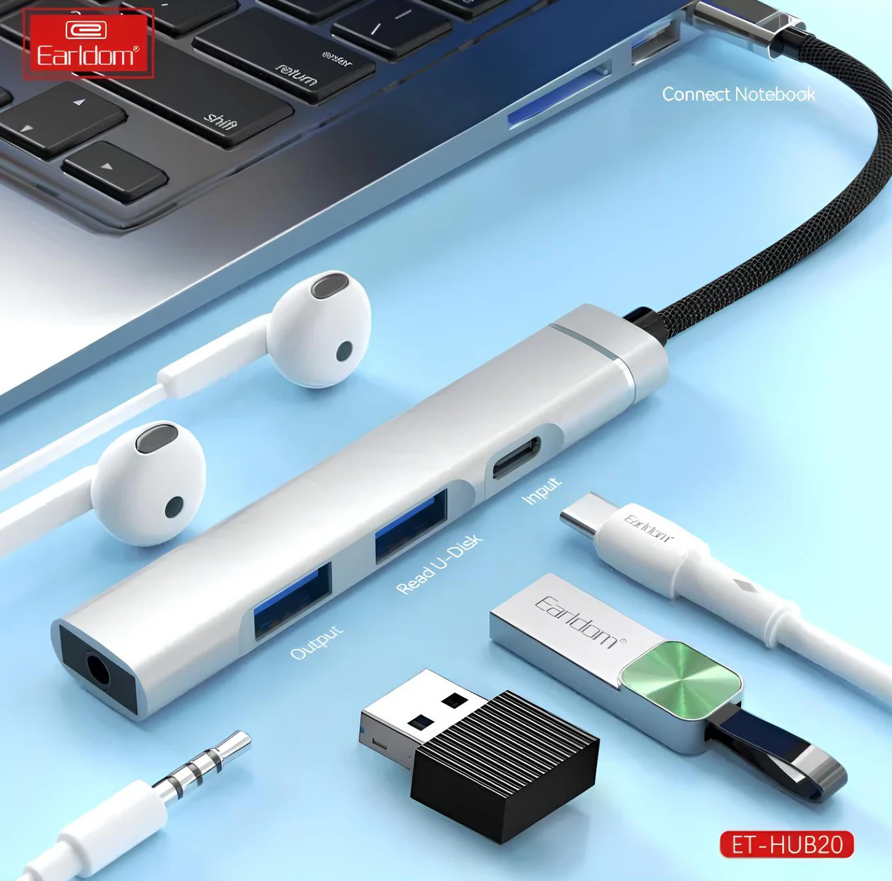 Earldom ET-HUB20 USB-C Hub with 4 USB 3.0 Ports