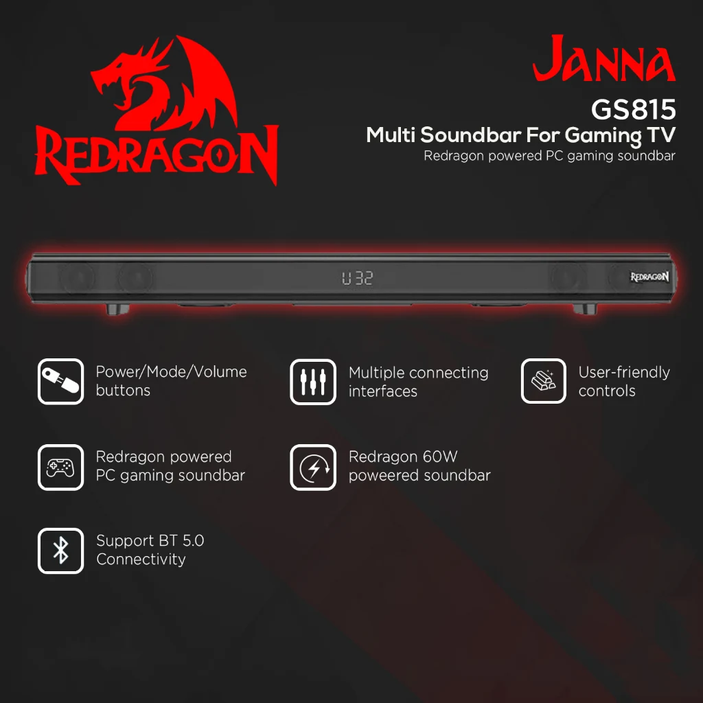 Redragon GS815 JANA PC Soundbar - Black
