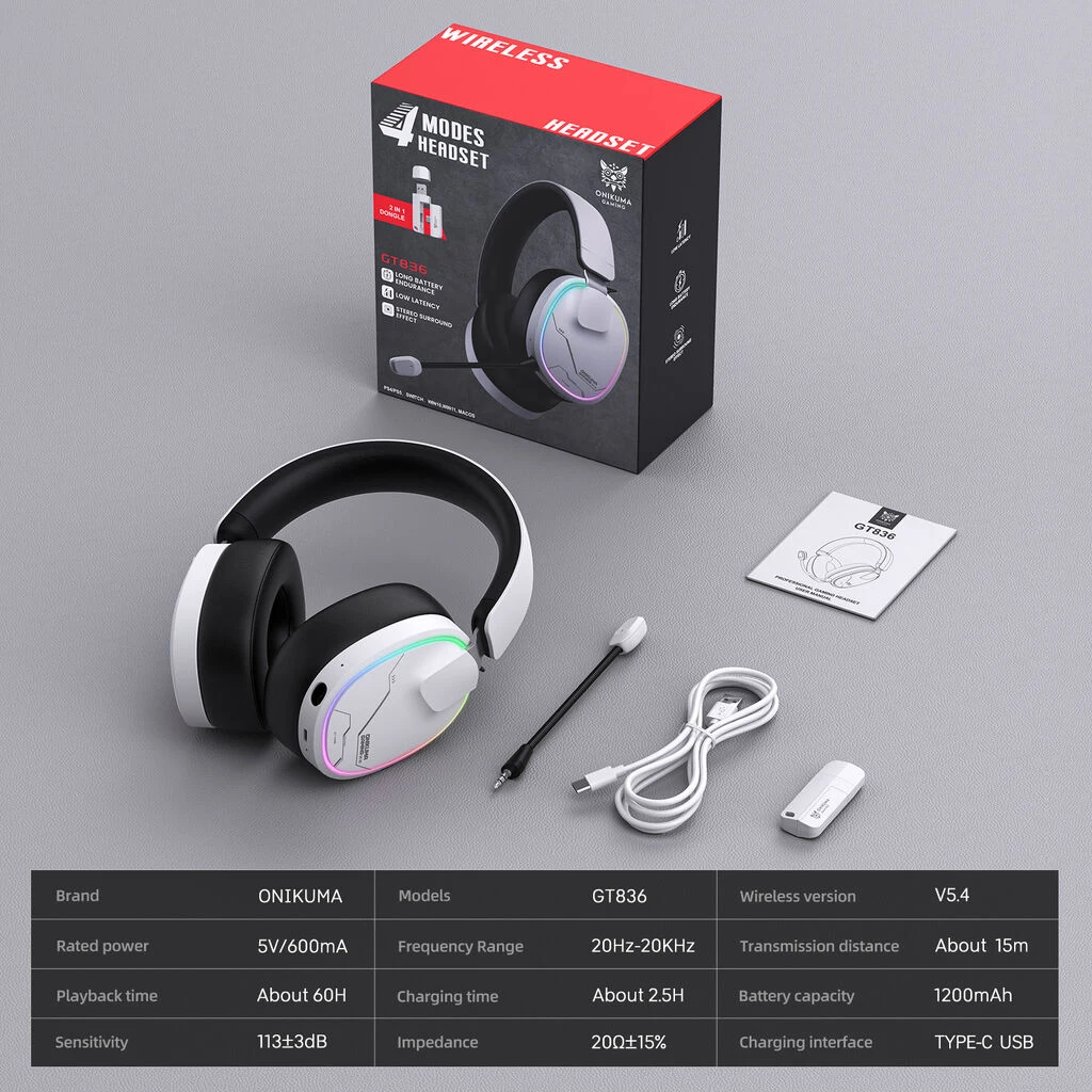 ONIKUMA GT836 White Headset Box Contents