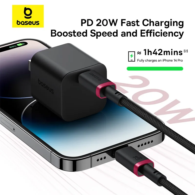 باسيوس ديورا كابل USB-C إلى Lightning 20 واط (2م) - أحمر/أسود