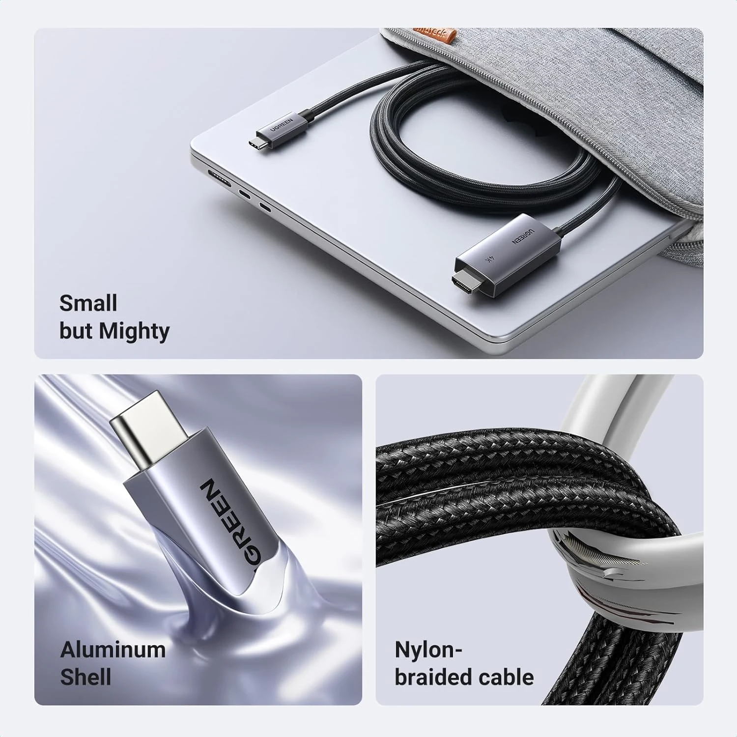 يوجرين CM675 كابل USB-C إلى HDMI بدقة 4K 60Hz قوة 100 واط – 2 متر