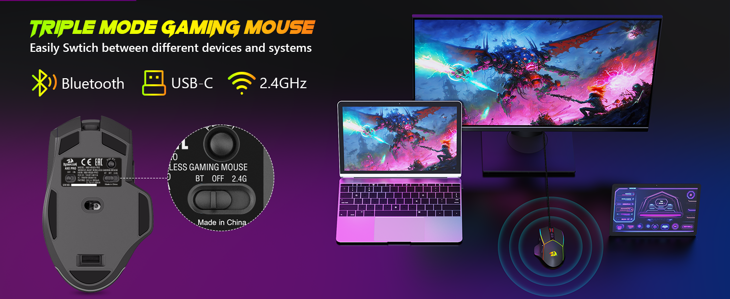 ريدراجون AXE PRO M814 ماوس ألعاب RGB بثلاثة أوضاع اتصال