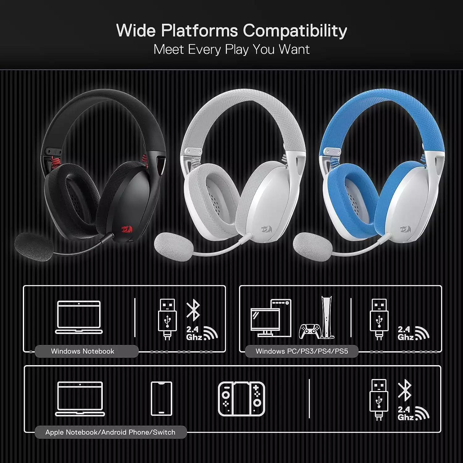 Redragon H848 IRE Pro Tri-Mode Wireless Gaming Headset - Black