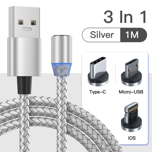 Yesido CA11 Detachable 3 In 1 Magnetic Braided Data Cable 1M - Silver