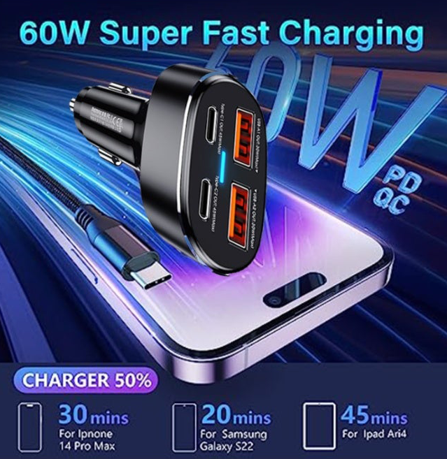ريمكس RC-C329 شاحن سيارة سريع 75 وات 4 منافذ - أسود