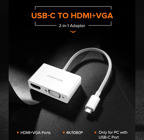 UGREEN MM123 USB Type C to HDMI + VGA Converter - White