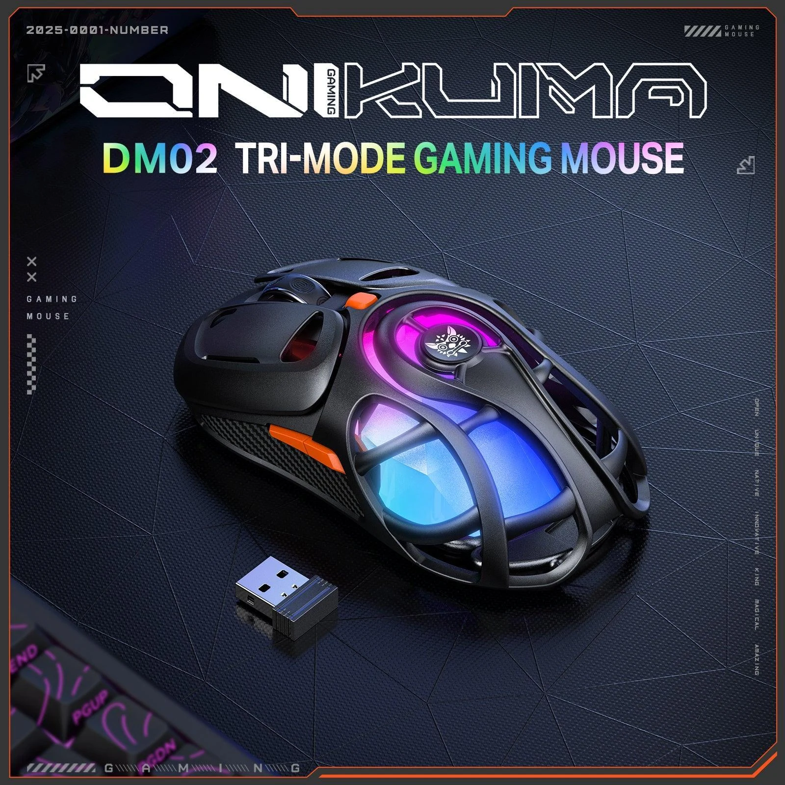 أونيكوما DM02 ماوس جيمينج 3 اوضاع اتصال آر جي بي – أسود