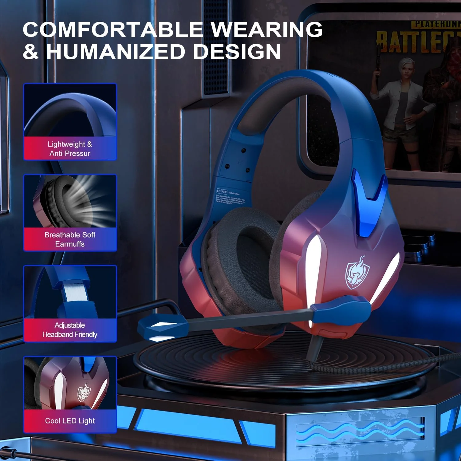 PHOINIKAS H9 Wired Gaming Headset - Blue