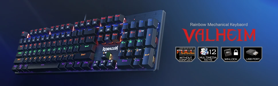 Redragon K608 Valheim Rainbow Wired Gaming Keyboard with Black Switch