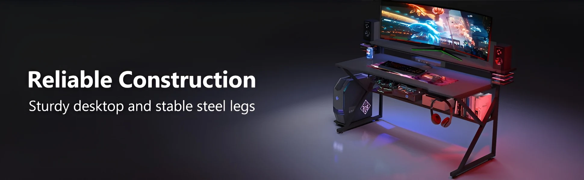 Gaming Desk with Storage Shelf and Monitor Shelf