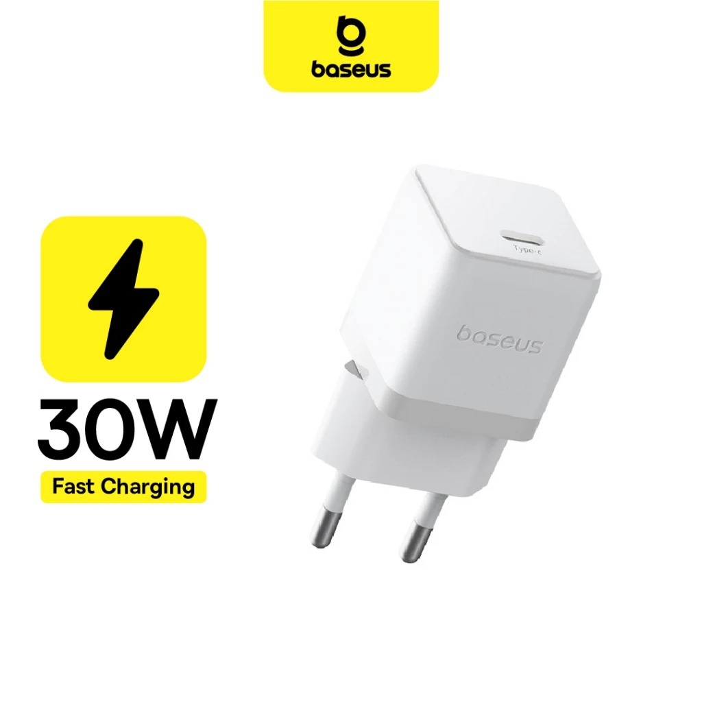 باسيوس بالم شاحن سريع 1C 30 واط EU + كابل USB-C 1م - مون وايت