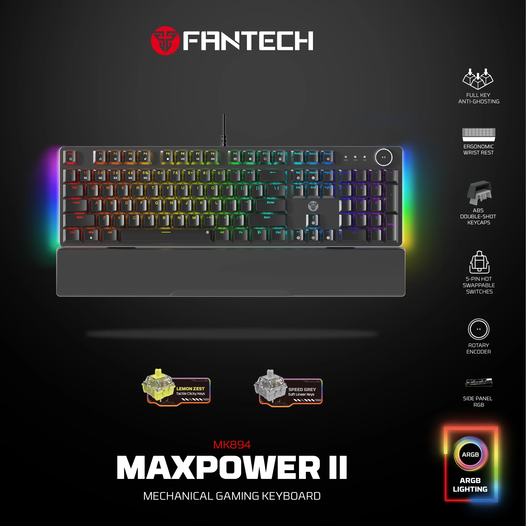 Fantech MAXPOWER II MK894 Wired Mechanical RGB Gaming Keyboard Black