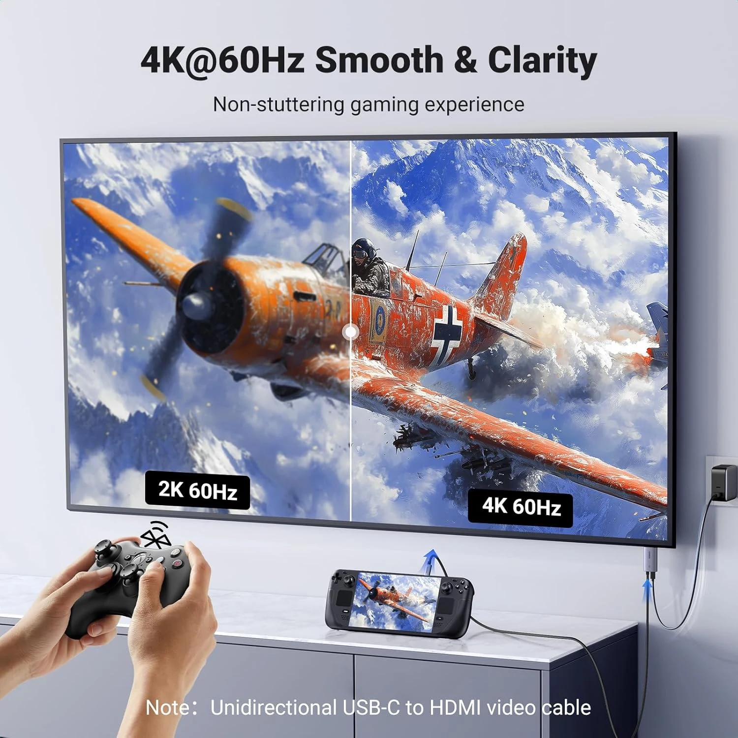 يوجرين CM675 كابل USB-C إلى HDMI بدقة 4K 60Hz قوة 100 واط – 2 متر