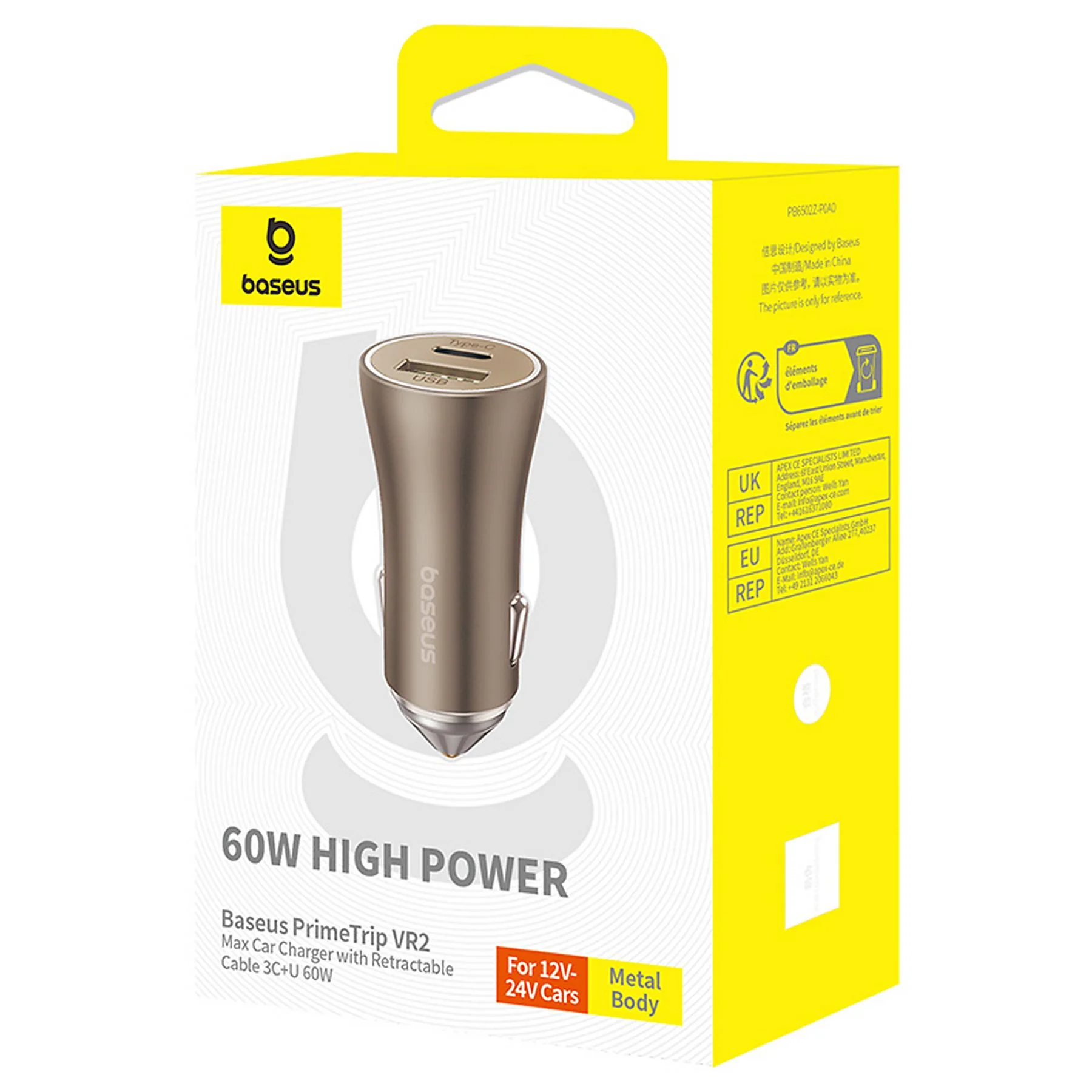 Baseus PrimeTrip VP1 60W Car Charger USB-A + USB-C - Stellar Gold