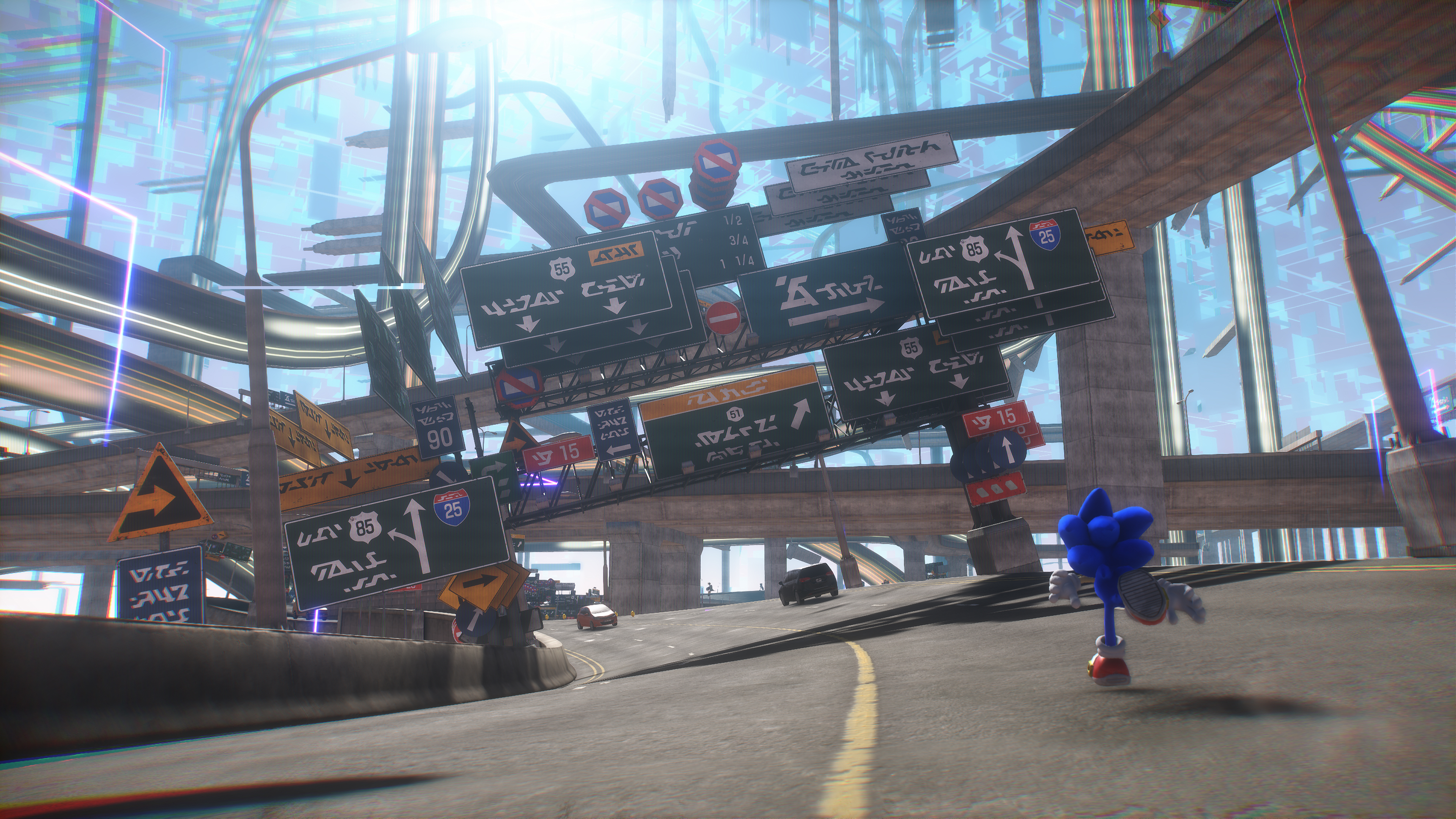 A screenshot of Sonic running on the highway
