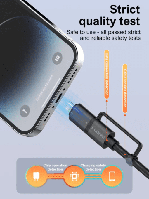 LDNIO LC19 3-in-1 65W Fast Charging Cable with LED Light 1.2M