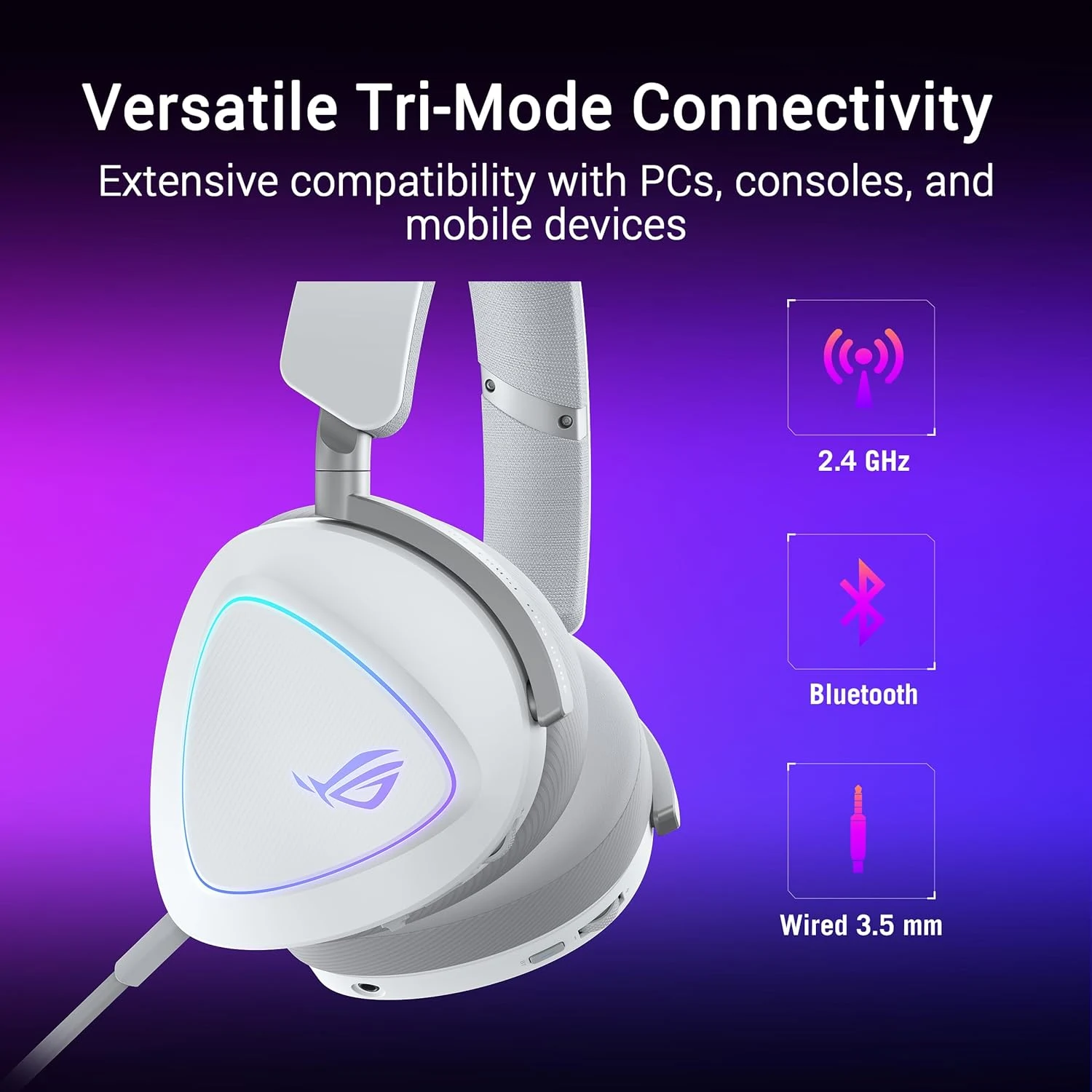 إيسوس روغ دلتا 2 سماعة جيمينج وايرلس Tri-mode RGB – أبيض
